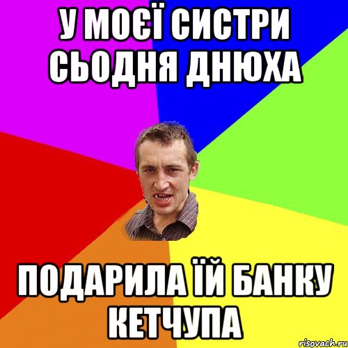 У моєї систри сьодня днюха подарила їй банку кетчупа, Мем Чоткий паца