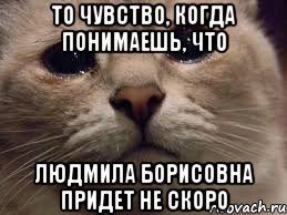 То чувство, когда понимаешь, что Людмила Борисовна придет не скоро, Мем   В мире грустит один котик