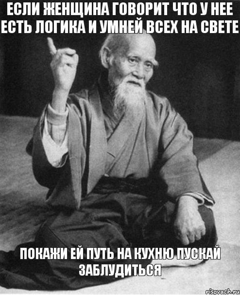 если женщина говорит что у нее есть логика и умней всех на свете покажи ей путь на кухню пускай заблудиться, Мем Монах-мудрец (сэнсей)