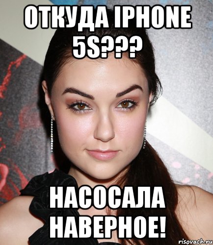 Откуда IPhone 5S??? Насосала наверное!, Мем  Саша Грей улыбается