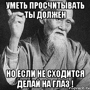 уметь просчитывать ты должен но если не сходится делай на глаз !, Мем Монах-мудрец (сэнсей)