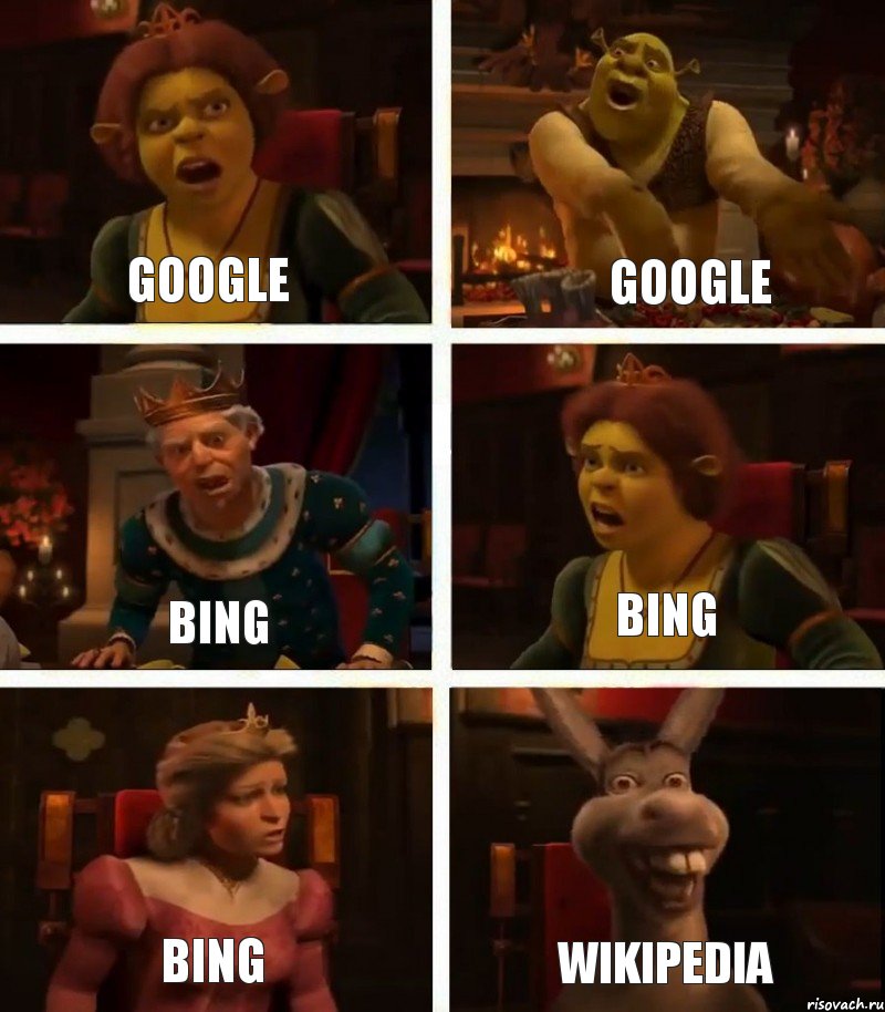 Google Bing Bing Google Bing Wikipedia, Комикс  Шрек Фиона Гарольд Осел