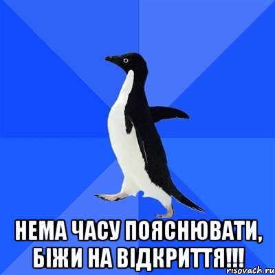  Нема часу пояснювати, біжи на відкриття!!!, Мем  Социально-неуклюжий пингвин