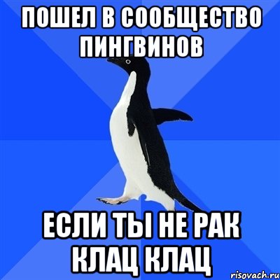 Пошел в сообщество пингвинов Если ты не рак КЛАЦ КЛАЦ, Мем  Социально-неуклюжий пингвин