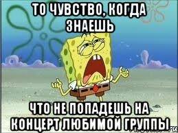 то чувство, когда знаешь что не попадешь на концерт любимой группы, Мем Спанч Боб плачет