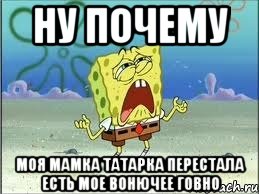 Ну почему Моя мамка татарка перестала есть мое вонючее говно, Мем Спанч Боб плачет