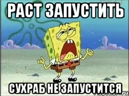 РАСТ ЗАПУСТИТЬ СУХРАБ НЕ ЗАПУСТИТСЯ, Мем Спанч Боб плачет