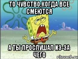 То чувство,когда все смеются а ты прослушал из-за чего, Мем Спанч Боб плачет