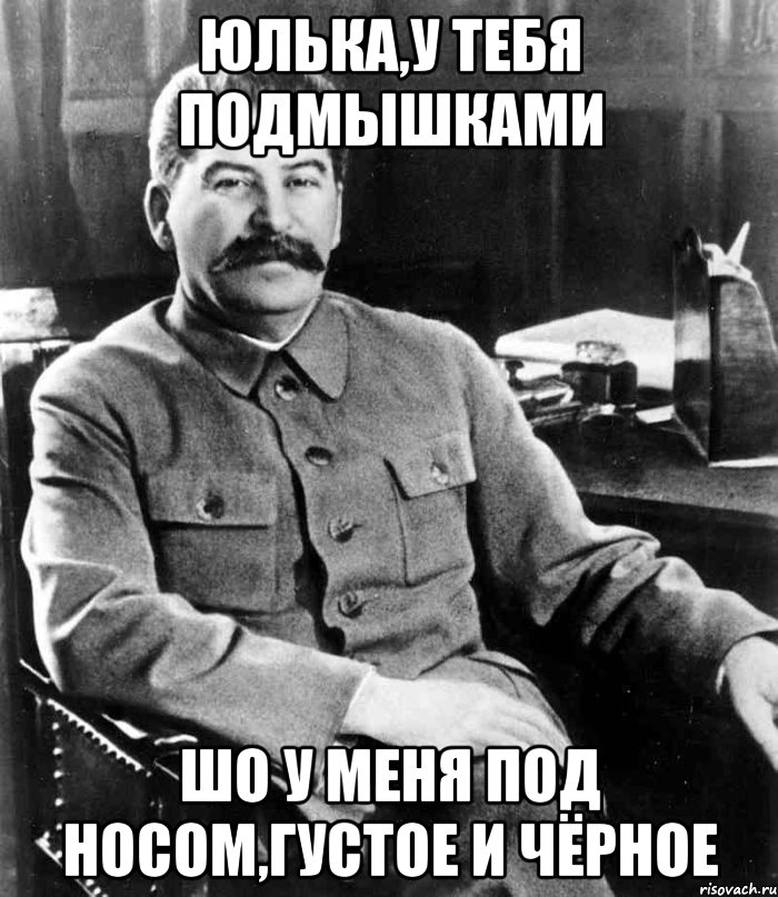 Юлька,у тебя подмышками шо у меня под носом,густое и чёрное, Мем  иосиф сталин