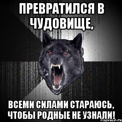 Превратился в чудовище, всеми силами стараюсь, чтобы родные не узнали!, Мем Сумасшедший волк
