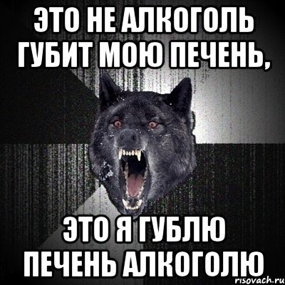 Это не алкоголь губит мою печень, это я гублю печень алкоголю, Мем Сумасшедший волк