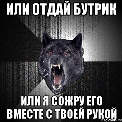 ИЛИ ОТДАЙ БУТРИК ИЛИ Я СОЖРУ ЕГО ВМЕСТЕ С ТВОЕЙ РУКОЙ, Мем Сумасшедший волк