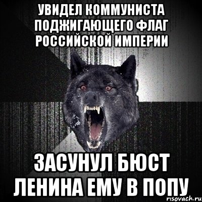 Увидел коммуниста поджигающего флаг Российской империи Засунул бюст Ленина ему в Попу, Мем Сумасшедший волк