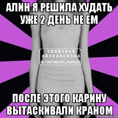 алин я решила худать уже 2 день не ем после этого карину вытаскивали краном, Мем Типичная анорексичка