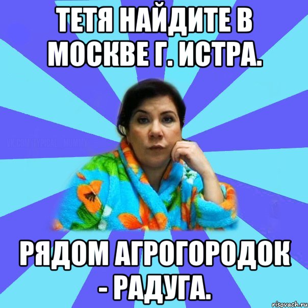 Тетя найдите в Москве г. Истра. Рядом Агрогородок - Радуга., Мем типичная мама