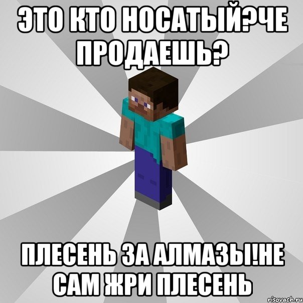 это кто носатый?че продаешь? плесень за алмазы!не сам жри плесень, Мем Типичный игрок Minecraft