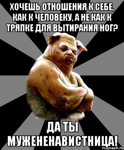 хочешь отношения к себе, как к человеку, а не как к тряпке для вытирания ног? да ты мужененавистница!