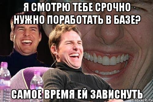 я смотрю тебе срочно нужно поработать в базе? самое время ей зависнуть, Мем том круз