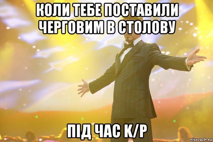 Коли тебе поставили черговим в столову Під час K/Р, Мем Тони Старк (Роберт Дауни младший)