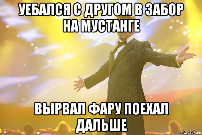 Уебался с другом в забор на мустанге Вырвал фару поехал дальше, Мем Тони Старк (Роберт Дауни младший)