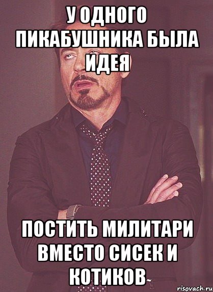 У одного пикабушника была идея постить милитари вместо сисек и котиков, Мем твое выражение лица