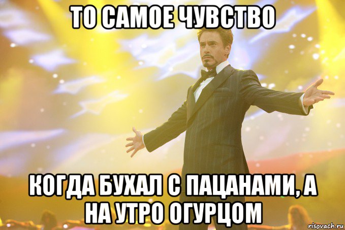 то самое чувство когда бухал с пацанами, а на утро огурцом, Мем Тони Старк (Роберт Дауни младший)