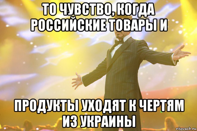 то чувство, когда российские товары и продукты уходят к чертям из Украины, Мем Тони Старк (Роберт Дауни младший)