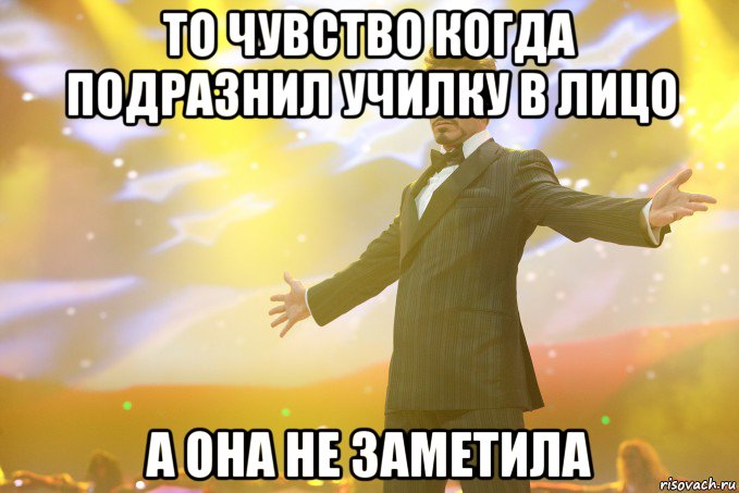 То чувство когда подразнил училку в лицо А она не заметила, Мем Тони Старк (Роберт Дауни младший)