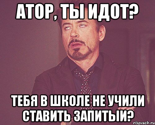 Атор, ты идот? Тебя в школе не учили ставить запитыи?, Мем твое выражение лица