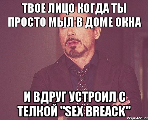 твое лицо когда ты просто мыл в доме окна и вдруг устроил с телкой "Sex Breack", Мем твое выражение лица