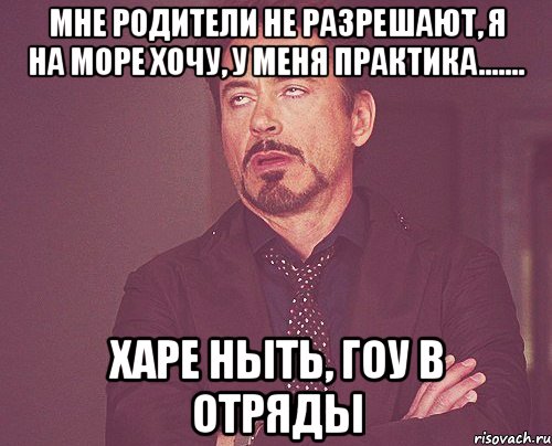 Мне родители не разрешают, я на море хочу, у меня практика....... ХАРЕ НЫТЬ, ГОУ В ОТРЯДЫ, Мем твое выражение лица