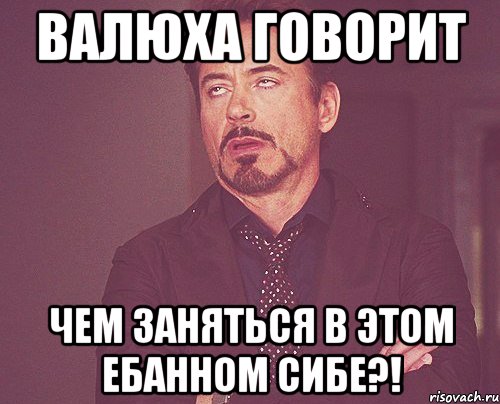 валюха говорит ЧЕМ ЗАНЯТЬСЯ В ЭТОМ ЕБАННОМ СИБЕ?!, Мем твое выражение лица