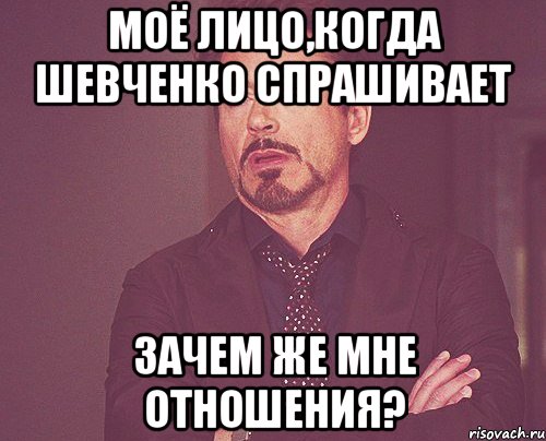 моё лицо,когда Шевченко спрашивает зачем же мне отношения?, Мем твое выражение лица