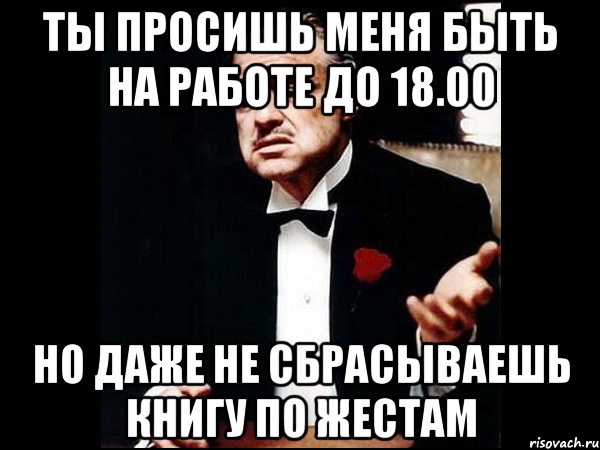 ты просишь меня быть на работе до 18.00 но даже не сбрасываешь книгу по жестам, Мем ты делаешь это без уважения