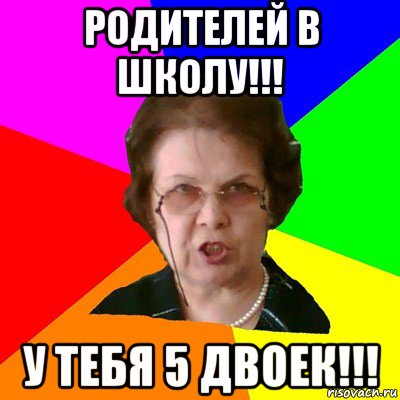 РОДИТЕЛЕЙ В ШКОЛУ!!! У ТЕБЯ 5 ДВОЕК!!!, Мем Типичная училка