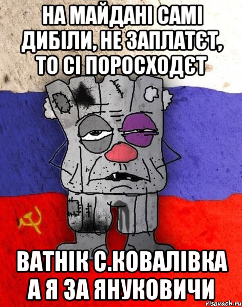 на майдані самі дибіли, не заплатєт, то сі поросходєт ватнік с.ковалівка а я за януковичи, Мем Ватник