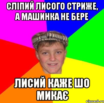 сліпий лисого стриже, а машинка не бере лисий каже шо микає, Мем Вентель