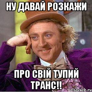 Ну давай розкажи про свій тупий транс!!, Мем Ну давай расскажи (Вилли Вонка)