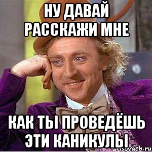 Ну давай расскажи мне Как ты проведёшь эти каникулы, Мем Ну давай расскажи (Вилли Вонка)