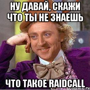 Ну давай, скажи что ты не знаешь что такое RaidCall, Мем Ну давай расскажи (Вилли Вонка)