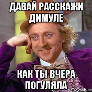 давай расскажи димуле как ты вчера погуляла, Мем Ну давай расскажи (Вилли Вонка)