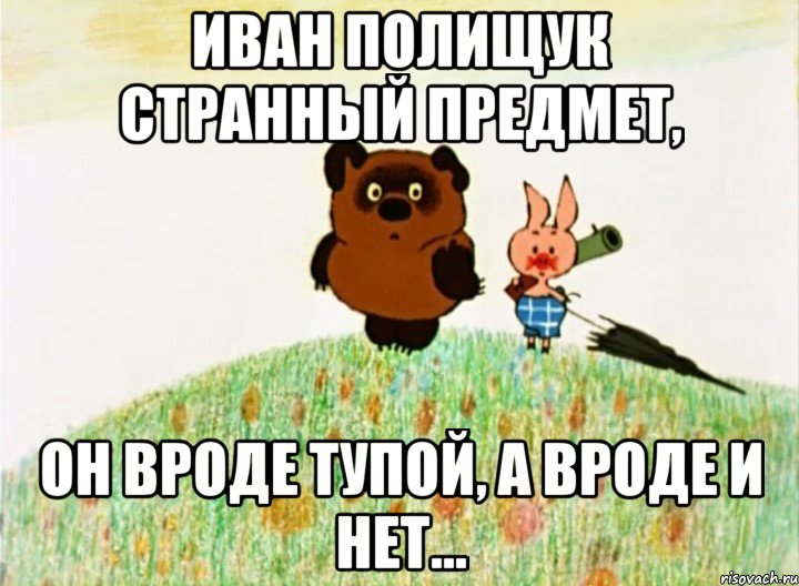 ИВАН ПОЛИЩУК СТРАННЫЙ ПРЕДМЕТ, ОН ВРОДЕ ТУПОЙ, А ВРОДЕ И НЕТ..., Мем Винипух