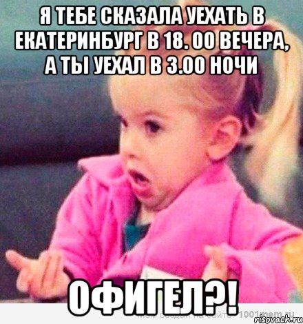 я тебе сказала уехать в Екатеринбург в 18. 00 вечера, а ты уехал в 3.00 ночи офигел?!, Мем  Ты говоришь (девочка возмущается)