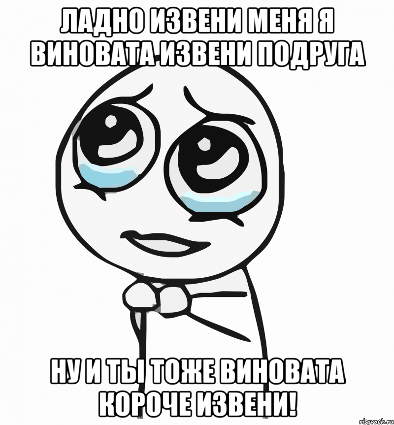Ладно извени меня я виновата извени подруга ну и ты тоже виновата короче извени!, Мем  ну пожалуйста (please)