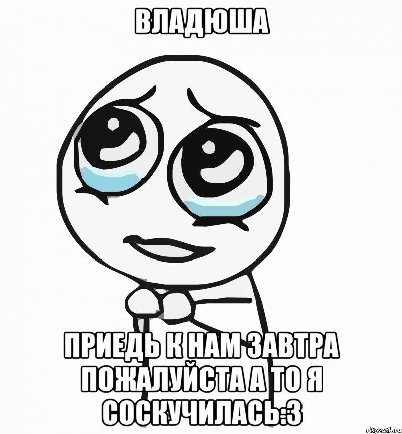 Владюша Приедь к нам завтра пожалуйста А то я соскучилась:3, Мем  ну пожалуйста (please)