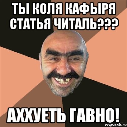 ТЫ КОЛЯ КАФЫРЯ СТАТЬЯ ЧИТАЛЬ??? АХХУЕТЬ ГАВНО!, Мем Я твой дом труба шатал