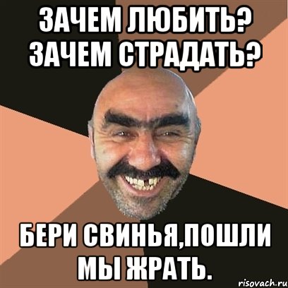 Зачем любить? Зачем страдать? Бери свинья,пошли мы жрать., Мем Я твой дом труба шатал