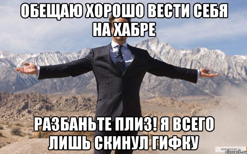 обещаю хорошо вести себя на хабре разбаньте плиз! я всего лишь скинул гифку, Мем железный человек
