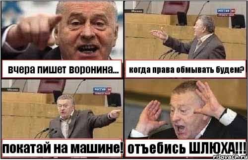 вчера пишет воронина... когда права обмывать будем? покатай на машине! отъебись ШЛЮХА!!!, Комикс жиреновский