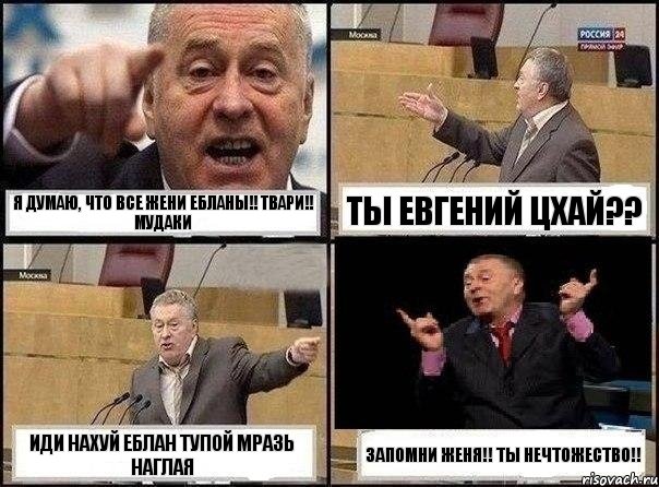 Я думаю, что все жени ебланы!! твари!! мудаки ты евгений цхай?? иди нахуй еблан тупой мразь наглая запомни Женя!! ты нечтожество!!, Комикс Жириновский клоуничает